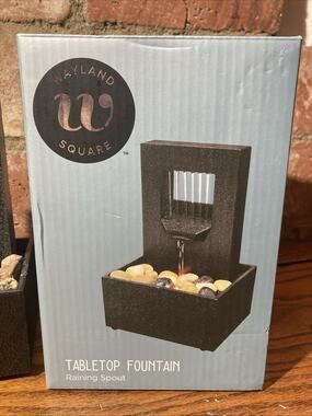 Wayland Square Tabletop Fountain Raining Spout Batteries LED Lights Relaxation